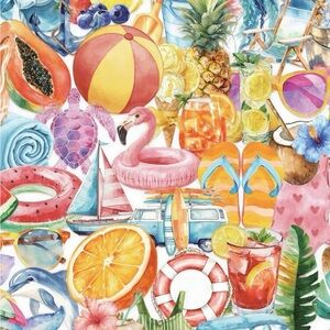 50 Tropical Summer Stickers Beach Fun Fruits Cocktails Ocean Sandals Fish Turtle